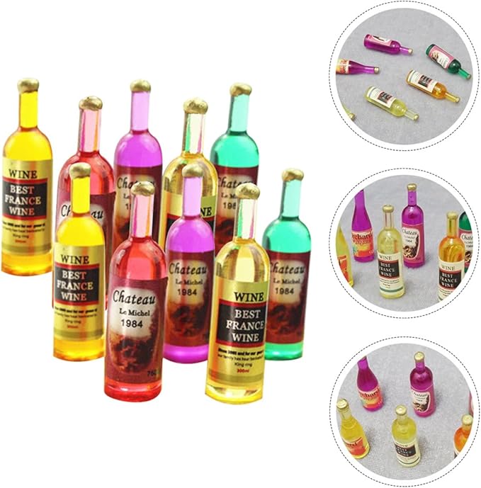 EXCEART 54pcs Miniature Wine Bottles for Dollhouse Ornaments Lovely Bottle Realistic Colors and Shapes for Home Decoration and Collecting Mixed Styles