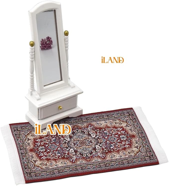 iLAND Miniature Dollhouse Accessories Victorian of Carpet for Dollhouse Furniture on 1/12 Scale and 3” - 12” Dolls, Woven Dollhouse Rugs 6” x 3.8” (2pcs Love)