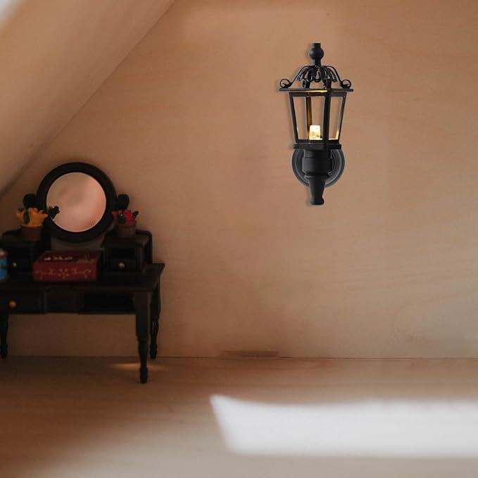 Leorx Vintage DIY Dollhouse 1 12 Dollhouse Miniature LED Wall Light Lamp (Black)