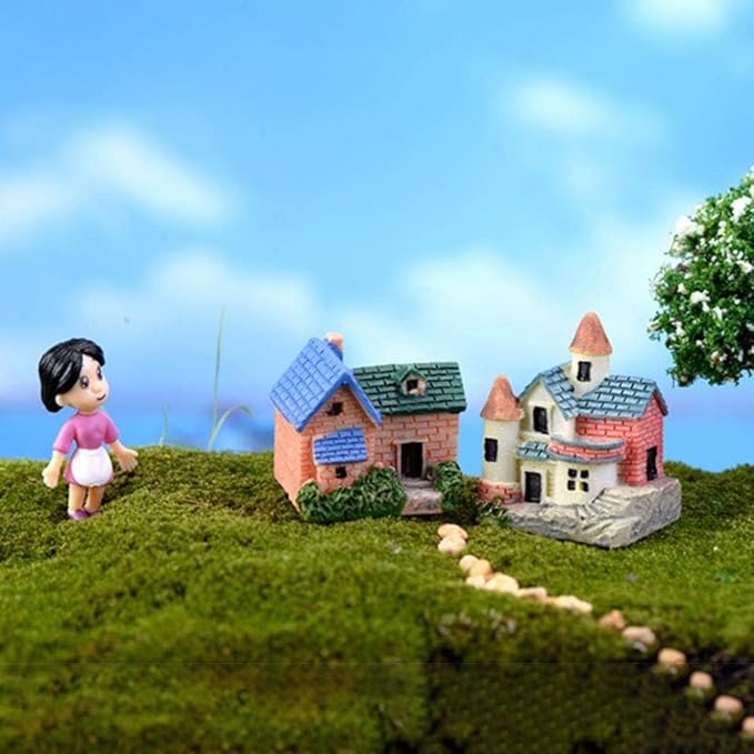 2 Pack Miniature Resin Fairy Castle Houses - DIY Mini Fairy Garden Ornaments for Dollhouse, Bonsai, and Micro Landscape | Fairy Tale House Figurines for Home, Yard, Desk,and Outdoor Garden Decorations