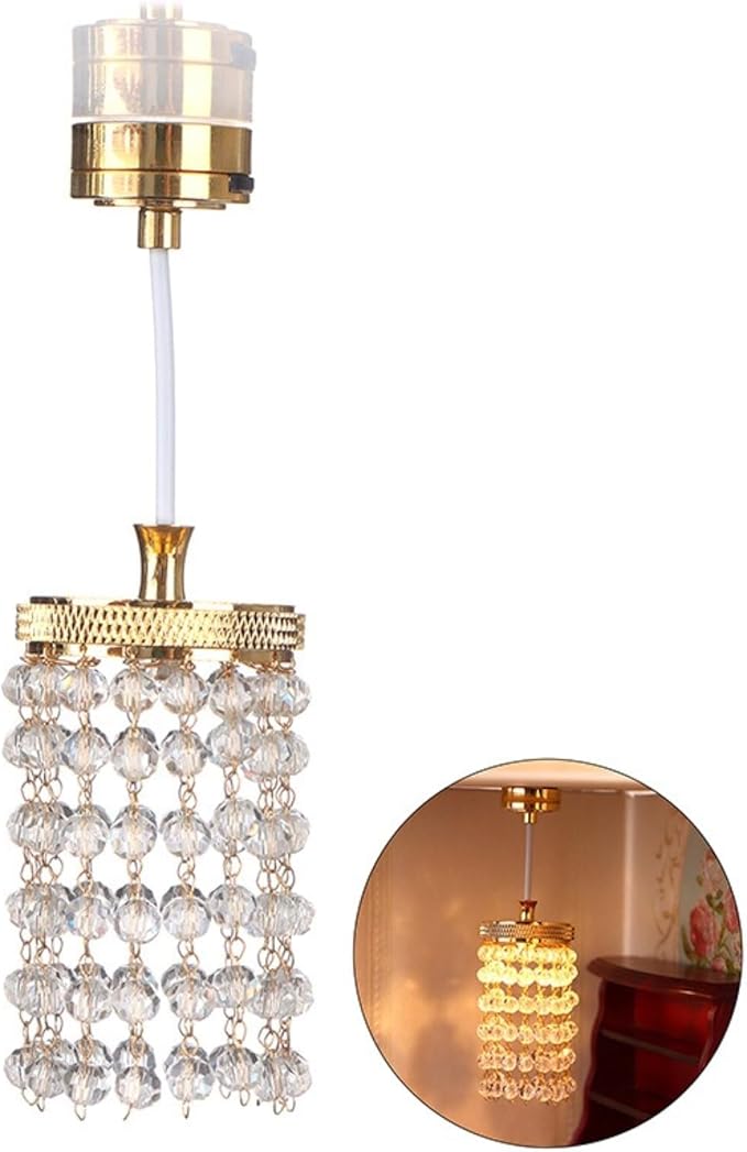 LUOZZY Dollhouse Lights Battery Operated Crystal Miniature Chandelier Led Lighting 1 12 Scale (Silver)