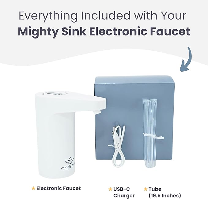 Mighty Sink Electronic Faucet: USB-Rechargeable Water Dispenser | Converts 2–5 Gallon Jugs into a Portable Wash Station | Waterproof | Ideal for Camping & Outdoors