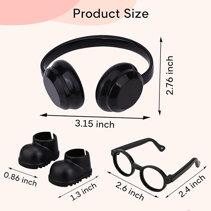 sunla Doll Shoes and Glasses and Headphones for 17cm Doll, Mini Doll Clothes Decorative Set Accessories-Style 1