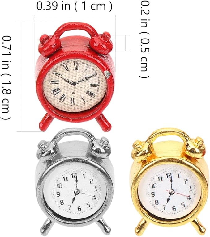 STOBOK 4Pcs Miniature Alarms Dollhouse Decoration Accessories, Cute Tiny Alarm Clocks Miniture House Clock for DIY Craft Minihouse Accessories 1:12 Scale Miniature Scene Dollhouse Ornaments
