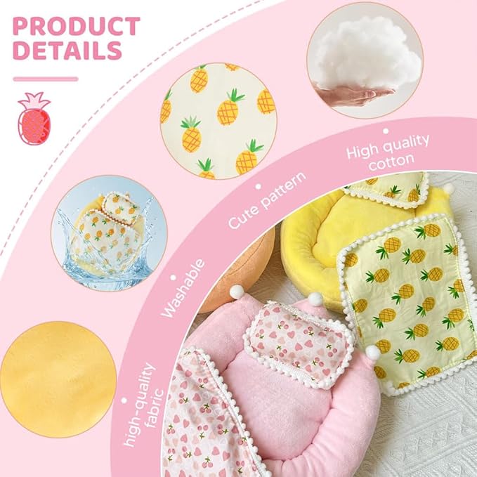 Mini Bed for Labubu Sofa, Doll House Furniture for Labubu Bedroom, Cute Doll Bed with Pillow and Blanket for 17cm Doll, Dollhouse Accessories for Labubu Decor or Collectors (Pineapple)