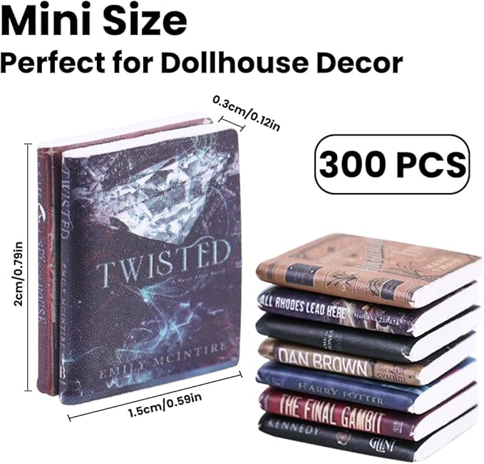 DIYDEC 300pcs Mini Books Miniatures Dollhouse Books for Anxiety Bookshelf Tiny Plastic Books for Dollhouse Decor Accessories DIY Crafting Library Bookshelf Fillers