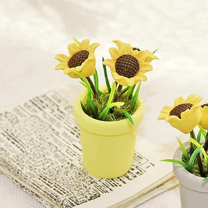 LUOZZY 4 Pcs 1 12 Scale Dollhouse Miniature Potted Plants Mini Bonsai Sunflower Model for Mini Dollhouse Decorations