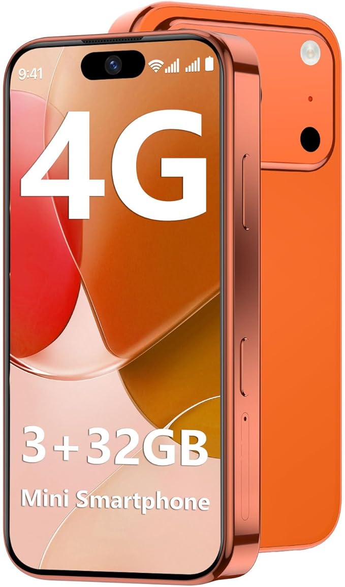 BLKE AIR Mini Phone 4G Unlocked 3+32GB Mini Smartphone with 3.7'' HD Touch Screen 2000mAh Battery Compact Backup World's Smallest Phone for Kids & Students GPS Dual SIM Face ID Orange | 4G Unlocked 3+32GB