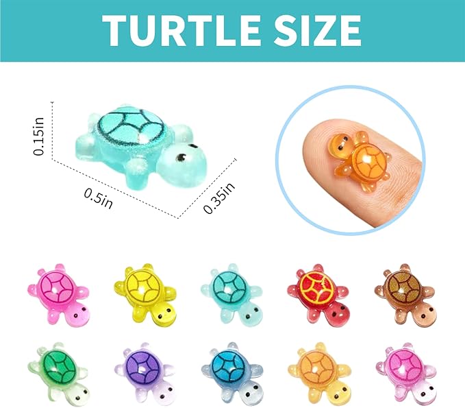 100 Pcs Tiny Mini Luminous Resin Turtles Figures Sea Crafts Glow in The Dark Bulk Plastic Ocean Animals Figurines to Hide 10 Colors Dollhouse Garden Aquarium Micro Landscape Decor