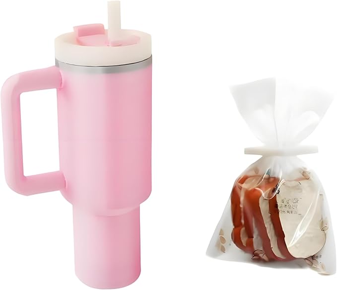 2Pcs Miniature Drink Cup & Toast Set – Realistic 1/12 Scale Dollhouse Tumbler with Detachable Lid & Straw, Pink, for DIY Dollhouse, Fairy Garden, Office, Desktop Decoration, Collectible Mini Ornaments