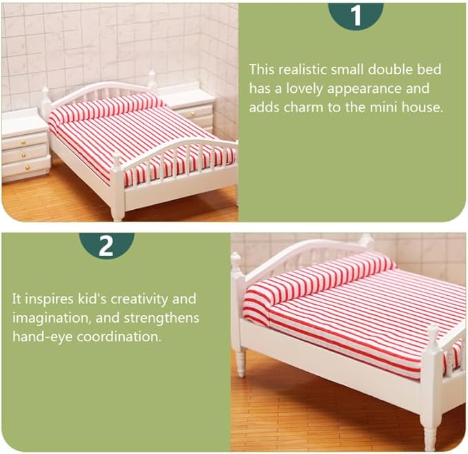 Totority Miniature Furniture Pink Double Bed Synthetic Material 1: 12 Dollhouse Furniture Baby Doll Accessories Set for Decoration Kids Room