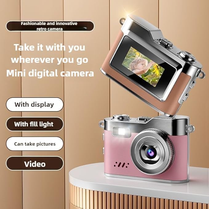 Mini Keychain Camera,1080P Retro Digital Camera,0.96'' Display with Camera Keychain and Flash,Retro Small Portable,The Pocket Cameras for Travel Party or Valentine's Day Gift for Best Friends (Pink)
