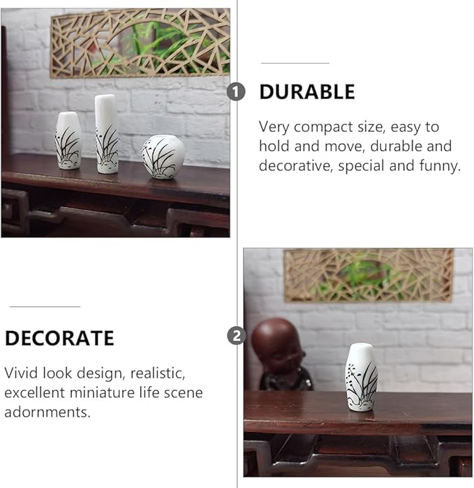 3pcs Mini Ceramic Dollhouse vases Miniature Garden Ornament Miniature Plant Pot Bud Vases Small