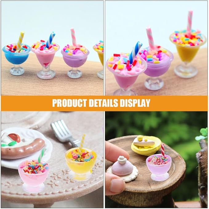 12Pcs Mini Ice Cream Cup Model Realistic Resin Miniature Dessert Decoration for Dollhouse Playhouse Lifelike Simulation Ice Cream Figurines for Creative Play