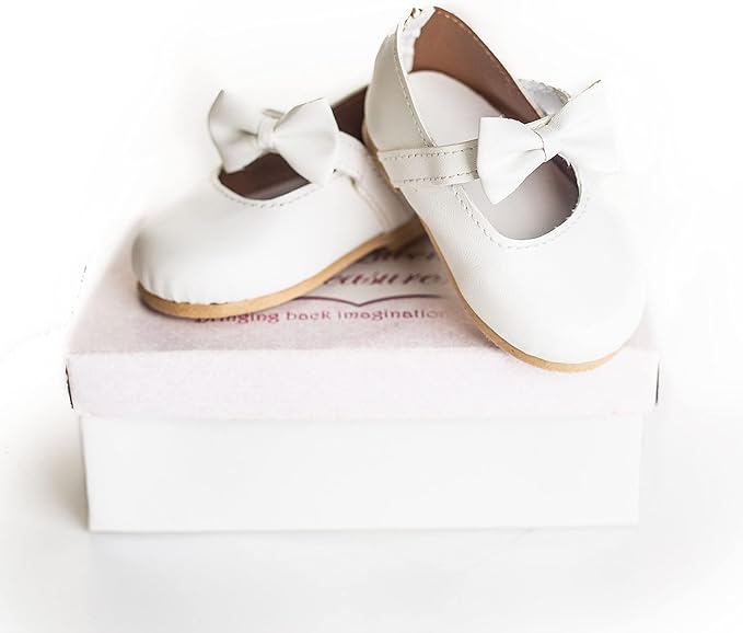 The Queen's Treasures 18 Inch Doll Clothing Shoes, White Dress Shoes with Bow Detail & Authentic Shoe Box, Compatible for Use with American Girl Dolls and Clothes