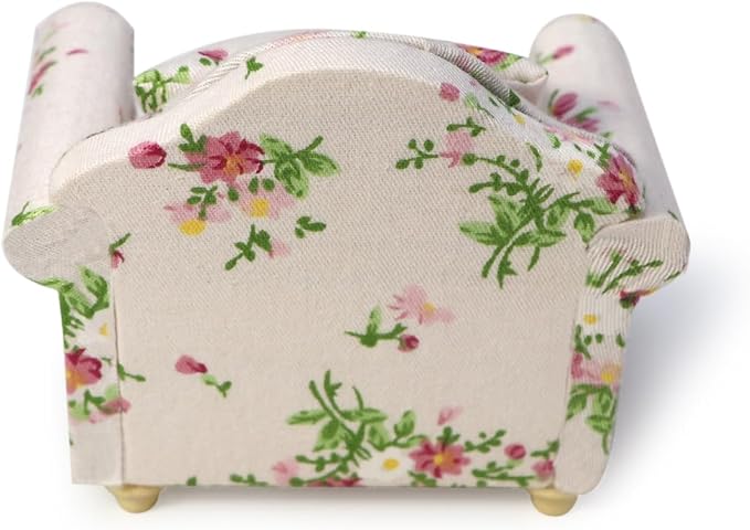 Dollhouse Couch with Pillow 1 12 Scale Miniature Sofa Arm Chair Living Room Furniture Wooden Fabric Frame Single Reading Chair Artificial House Room Scene Decoration (Pink)