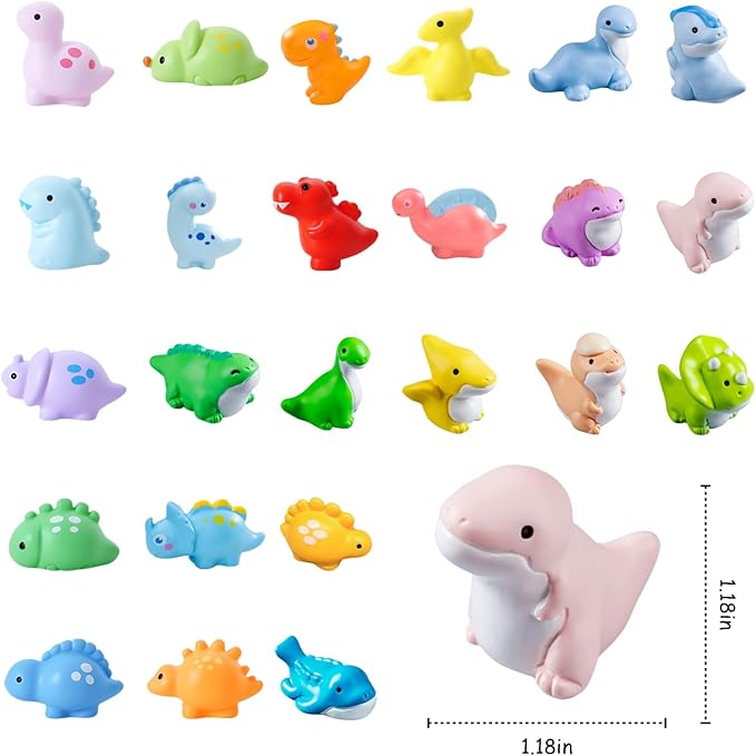 24 Styles Mini Resin Dinosaur Figurines Toys Tiny Plastic Bulk Crafts Small Animal Figures to Hide Dinosaur Party Favors for Miniature Dollhouse Accessories