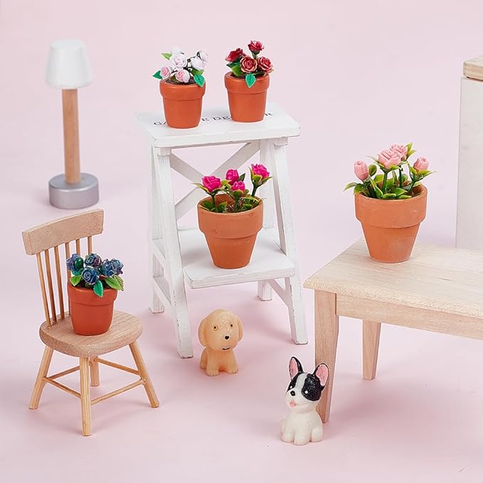 AHANDMAKER 5Pcs 5 Styles Miniature Plants Accessories 1:12 Mini Rose Pot, Garden Potted Model Micro Landscape Decoration for Mini House Tiny Fake Greenery Bonsai Ornament Crafts