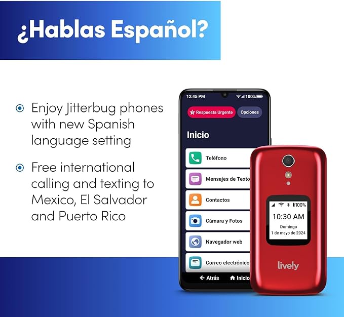 Lively Jitterbug Flip2 - Flip Cell Phone for Seniors - Not Compatible with Other Wireless Carriers - Must Be Activated with Lively Phone Plan - Red Flip Phone