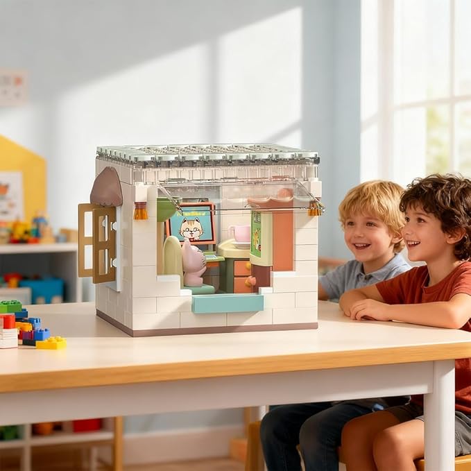 kvlidvo Koko's Cat Town DIY Miniature House Kit,Tiny House Home Office Building Kits,Purrfect Dollhouse with 254PCS,Gift for Cat Lovers Teens Kids Ages 3+. Purr-FECT Gift! (HY-120A2)