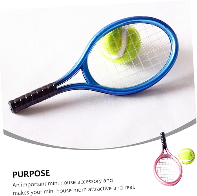 Kisangel DIY Mini House Decor Mini Tennis Racket and Ball Model Random Color Durable Lightweight Tennis