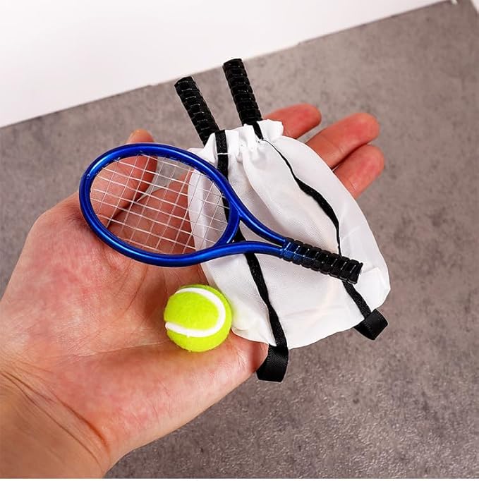 Miniature Tennis Racket Set,1/12 Scale Dollhouse Accessories and Décor，Mini Dollhouse Decoration Accessories for Tennis Decorations and Dollhouse Decor (Pink)