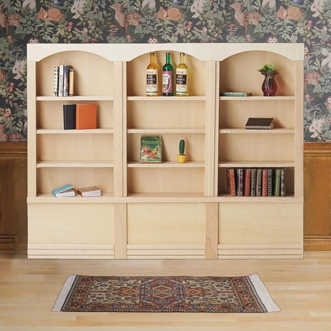 Odoria Dollhouse Bookcase Shelf Miniature: 1/12 Scale Bookshelf for Books Library School Office - Mini Wall Display Cabinet Storage Shelving Victorian Vintage - Tiny Wood Furniture Unfinished