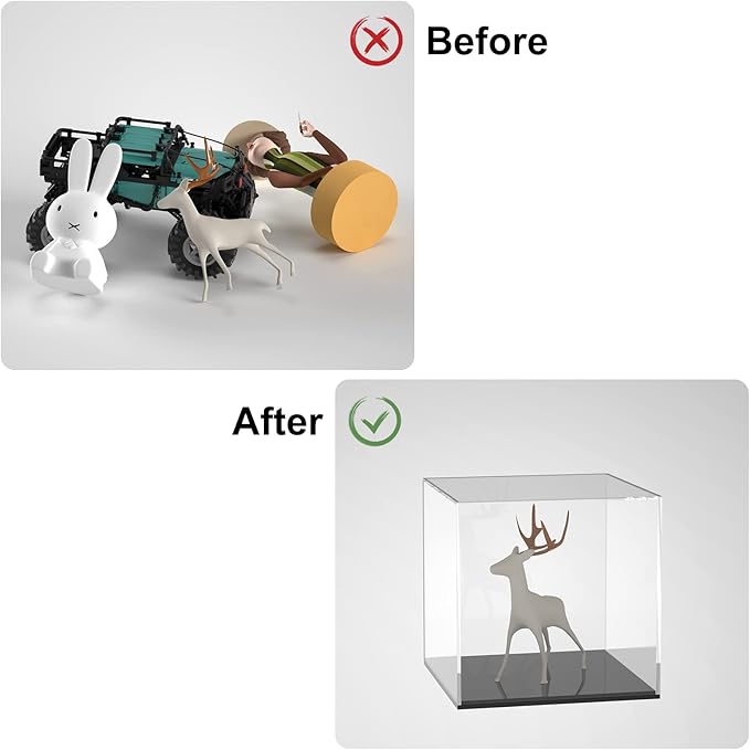 Cliselda Acrylic Display Case with Black Base 4x4x4 inch, Clear Square Acrylic Box Cube Small Storage Containers, Fully Assembled Dustproof Plastic Display Box for Collectibles Action Figures