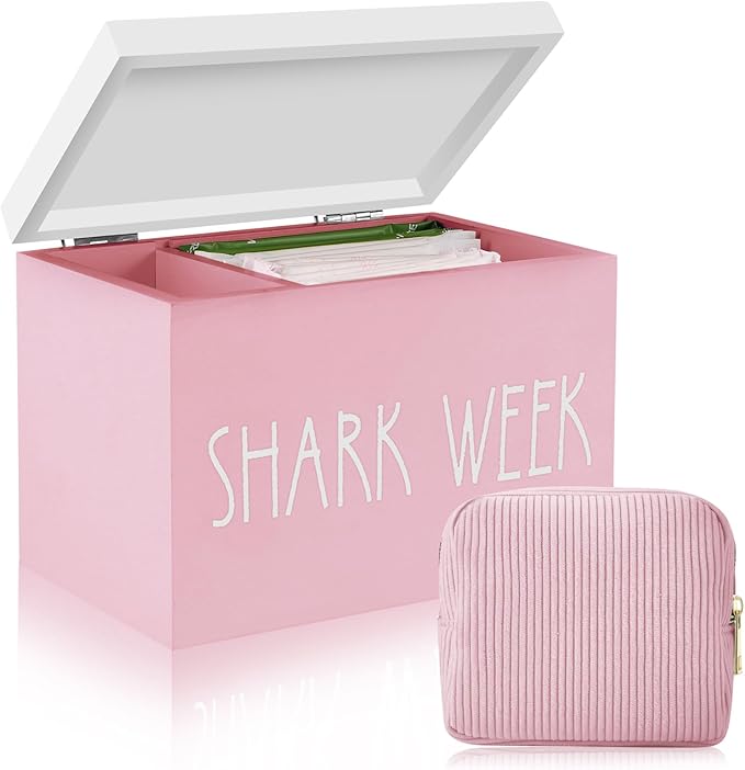 BORAENDEY Tampon Holder and Feminine Products Organizer for Bathroom, Shark Week Storage, Dispenser, Farmhouse Container, Accessories Box for Girl Stuff