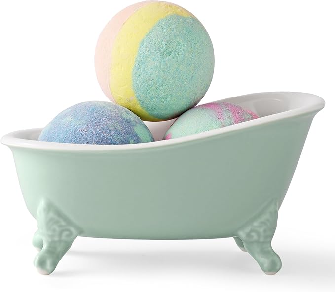 NEWHENGS 6.1" Vintage Ceramic Mini Decorative Clawfoot Bathtub Bar Soap Dish, Kitchen Sponge Holder and Shower Tray for Bathroom, 1 Pack (Bright Teal)