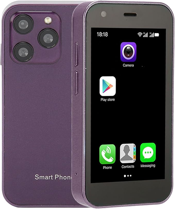 XUMIUZIY Mini Smartphone, Slim Unlocked Cell Phones with 3" HD Screen, 2GB RAM 16GB ROM, Dual Cameras, Dual SIM Card Slot, 3G Network, 1000mAh Battery, 8.1 (Purple)