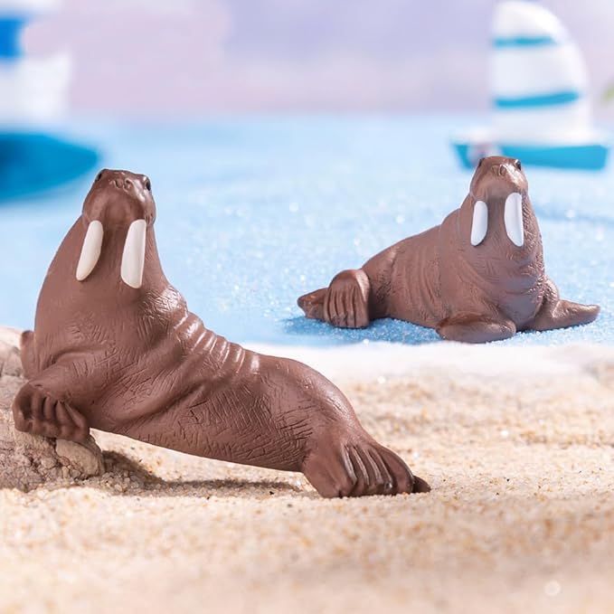 2 PCS Mini Resin Walrus, Fairy Garden Accessories, Miniature Figurines, Micro Landscape Ornaments