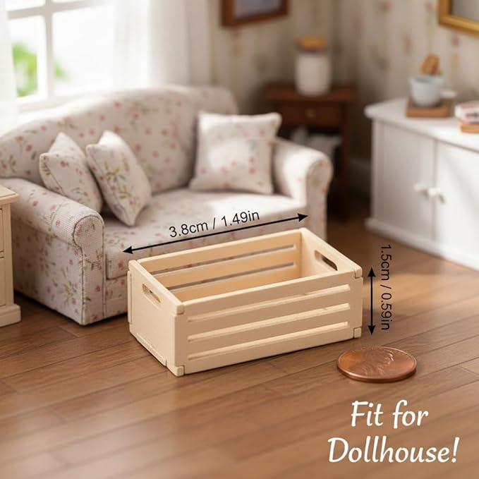 Veemoon 5pcs Small Crafts Wood Crates Basket, Miniature Dollhouse Christmas Furniture Decoration Accessories Paintable Mini Storage Box Rustic Display Wood Crates for Organizing Small Items (1.5×1")