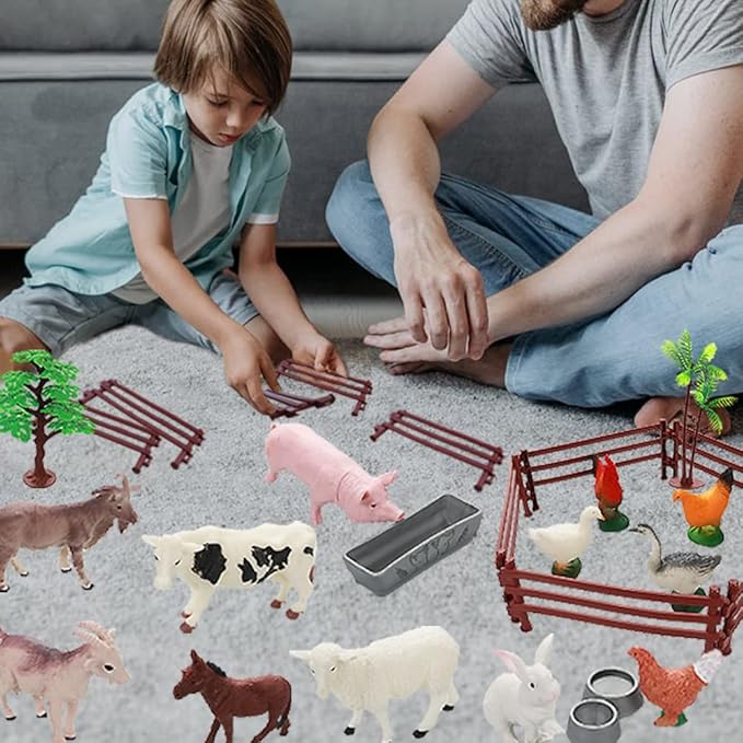 Yowlieu Realistic Farm Animal Figures Toys, 44 Pcs Plastic Farm Figurines Playset Includes Fences Mini Farm Animal Cake Topper Learning Toy Set for Kids & Toddlers