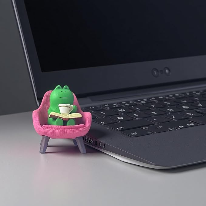 Miniature Frog Set with Sofa, cat, and Desk lamp - Cute Desk Accessories for Office Desk Decor and Home Display, Perfect as Desk Pets or Flower Frog