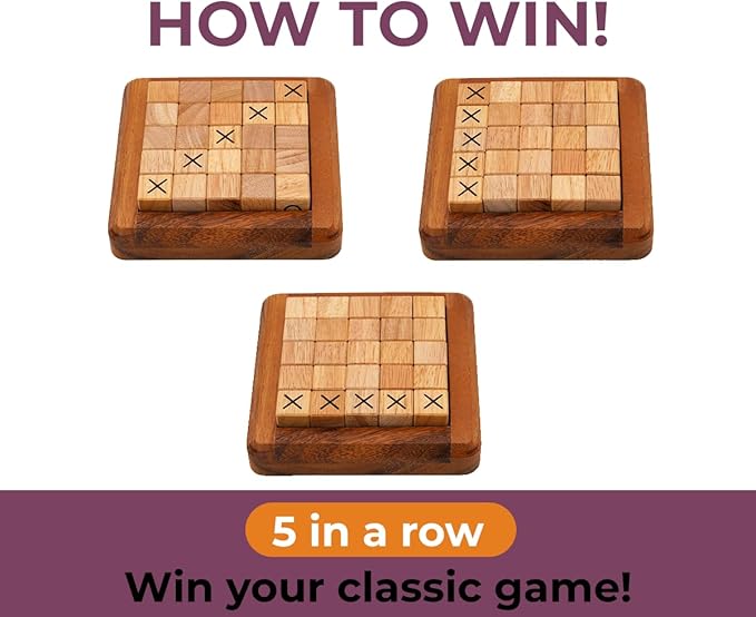 BSIRI Pushing Me Wooden Tic Tac Toe Game- Tabletop Board Games for Farmhouse Decor, Coffee Table Decor, Unique Gifts Fun Gifts for Adults. Perfect for Game Night,Family Games (5 Inch)