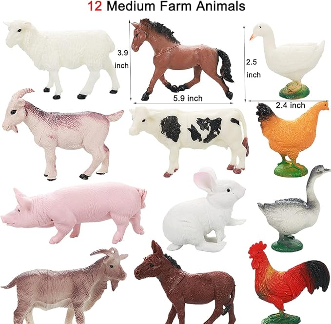 Yowlieu Realistic Farm Animal Figures Toys, 44 Pcs Plastic Farm Figurines Playset Includes Fences Mini Farm Animal Cake Topper Learning Toy Set for Kids & Toddlers