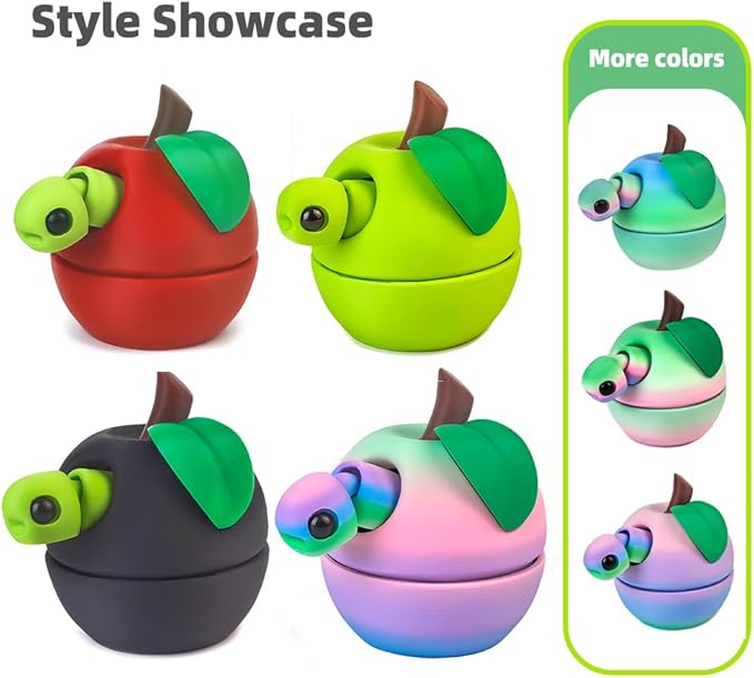 3D Printed Apple Container with Worm Flexi Inside,3D Printed Animals Toys,STEM Educational Toy for Nature Learning,Fun Sensory Fidget Toy for Kids, Unique Fun Decoration (Red)