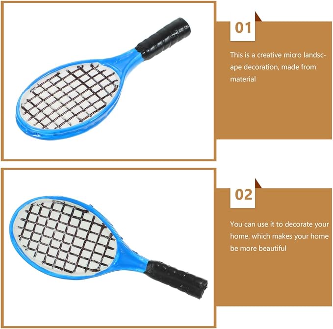 1:12 Scale Miniature Tennis Racket & Ball Set (4PCS) – Realistic Dollhouse Accessories, Resin Racket with Felt Ball for Adult Collectors & Miniature Diorama