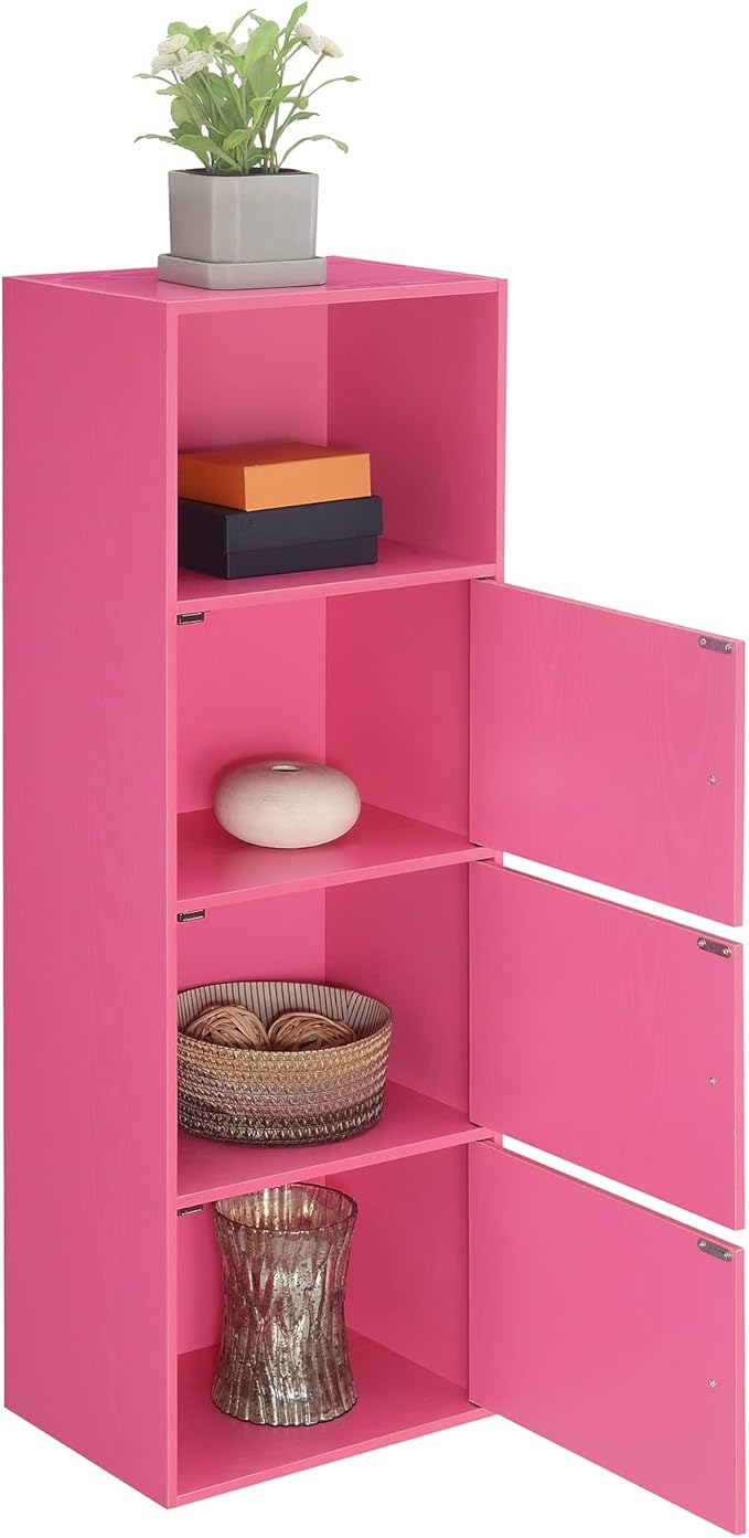 Convenience Concepts Xtra Storage Three-Door Cabinet with Shelf in Pink Wood Finish