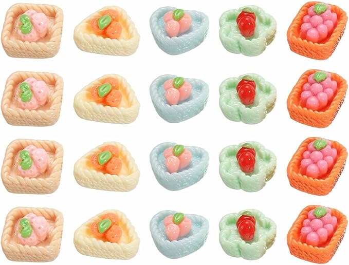 Dollhouse Miniature Food, Cute Mixed Fruit Basket Figures Toys Mini Resin Foods Trinkets for Pretend Play Kitchen Cooking Game & Doll House Decor (Mixing Colors, 20pcs)