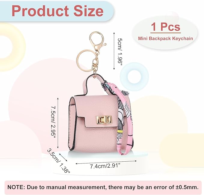PATIKIL Mini Backpack Keychain, Cute Coin Purse Keychain PU Leather Backpack Purse Key Chain Little Earbud Bag Keychains for Women Mini Card Data Cable Organizer, Pink