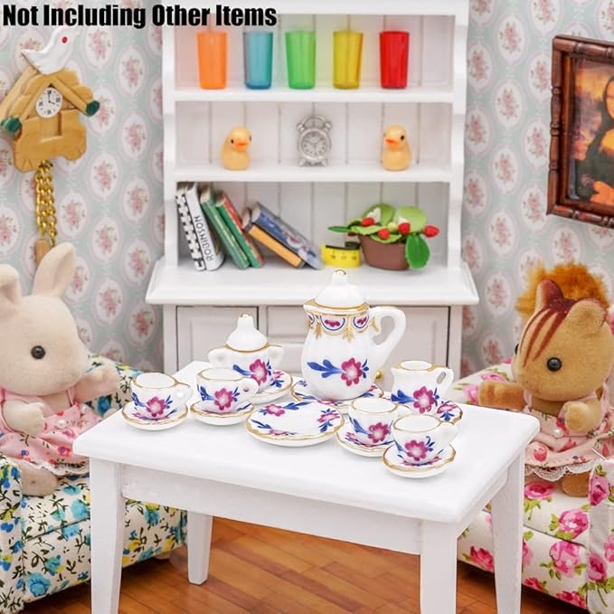 Odoria 1/12 Miniature Porcelain Tea Set 15Pcs Dollhouse Decoration Accessories, Purple Blossom