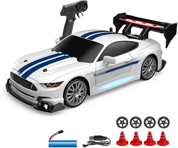 1:24 Scale RC Drift Car, 30KM/H 4WD 2.4GHz Remote Control Cars with LED Light, Racing and 4 Drifting Wheels, High Speed RC Racing Cars Perfect Toy Gift for Teen Adults