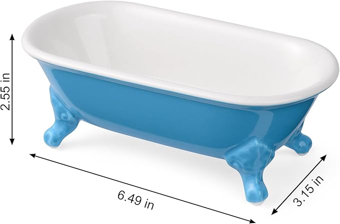 NEWHENGS 6.5" Ceramic Mini Decorative Clawfoot Bathtub Bar Soap Dish, Kitchen Sponge Holder and Shower Tray for Bathroom, 1 Pack(Pacific Blue)