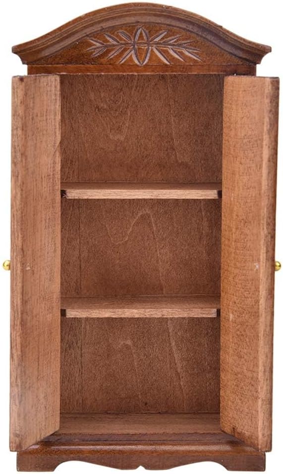 Dollhouse Wardrobe,1:12 Simulation Miniature Bedroom Furniture Wooden Vintage Cabinet for Fairy Gardens Doll House Decoration Accessories (Brown)