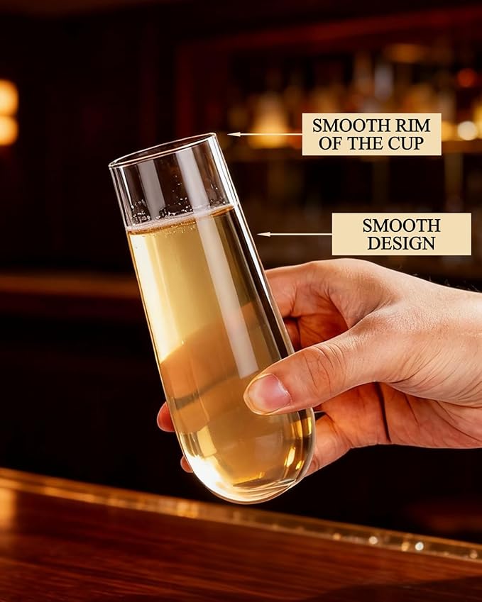 Ciaell 48 Pack Plastic Champagne Flutes - 9 Oz Disposable Champagne Glasses - Stemless Mimosa Glass for Parties & Weddings & Birthdays
