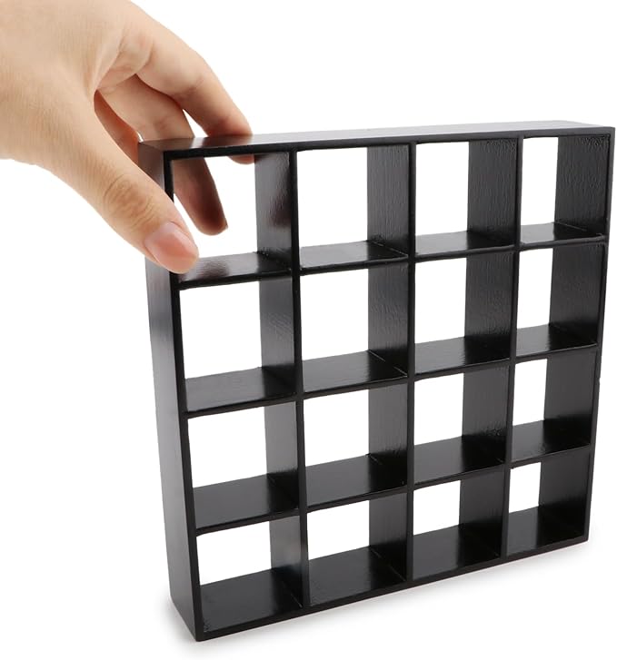 Miniature Furniture Storage Rack 1/12 Dollhouse Furniture 16 Grid Shelf Bookshelf Display Shelf Wall Rack Stand Mini House Scene Decoration (Black)
