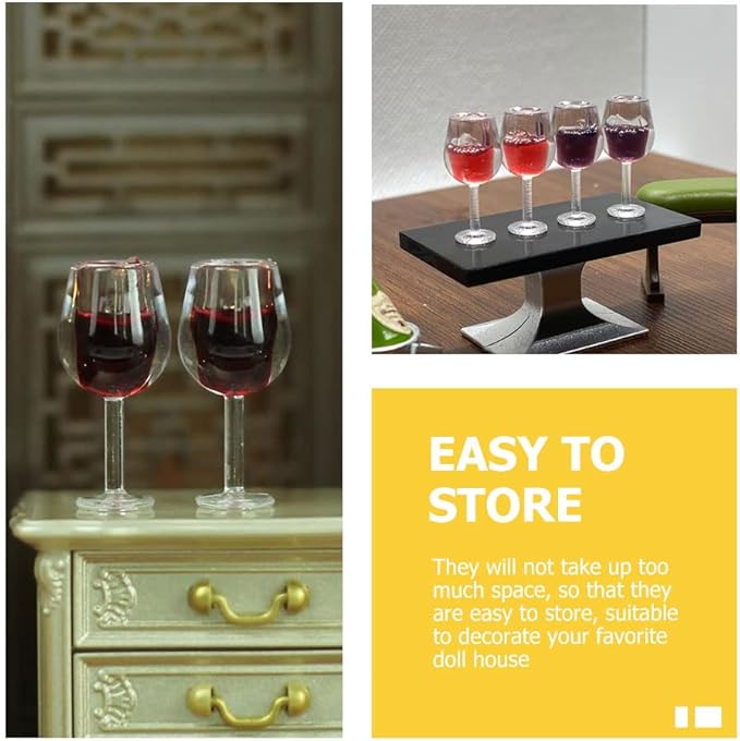LOGOFUN 40Pcs Miniature Wine Glasses Dollhouse Red Wine Glasses 1:12 Scale Mini Goblet Glass Drinking Cups Model for Dollhouse Kitchen Decor
