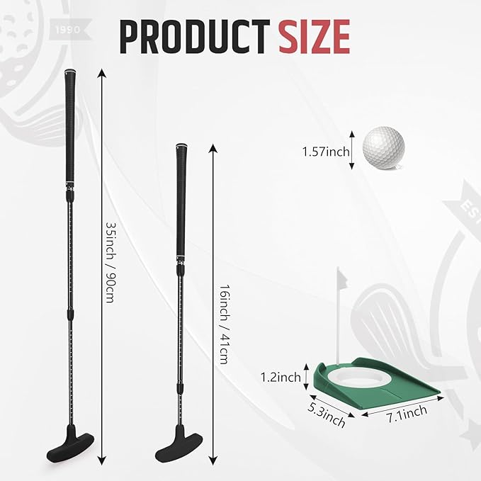 MultiOutools Golf Putters for Men and Women, 2 Pack Adjustable Golf Club Sets with 6 Balls & 2 Flag Cups, Two-Way Mini Putters Training Clubs for Children, Teenagers, Adults